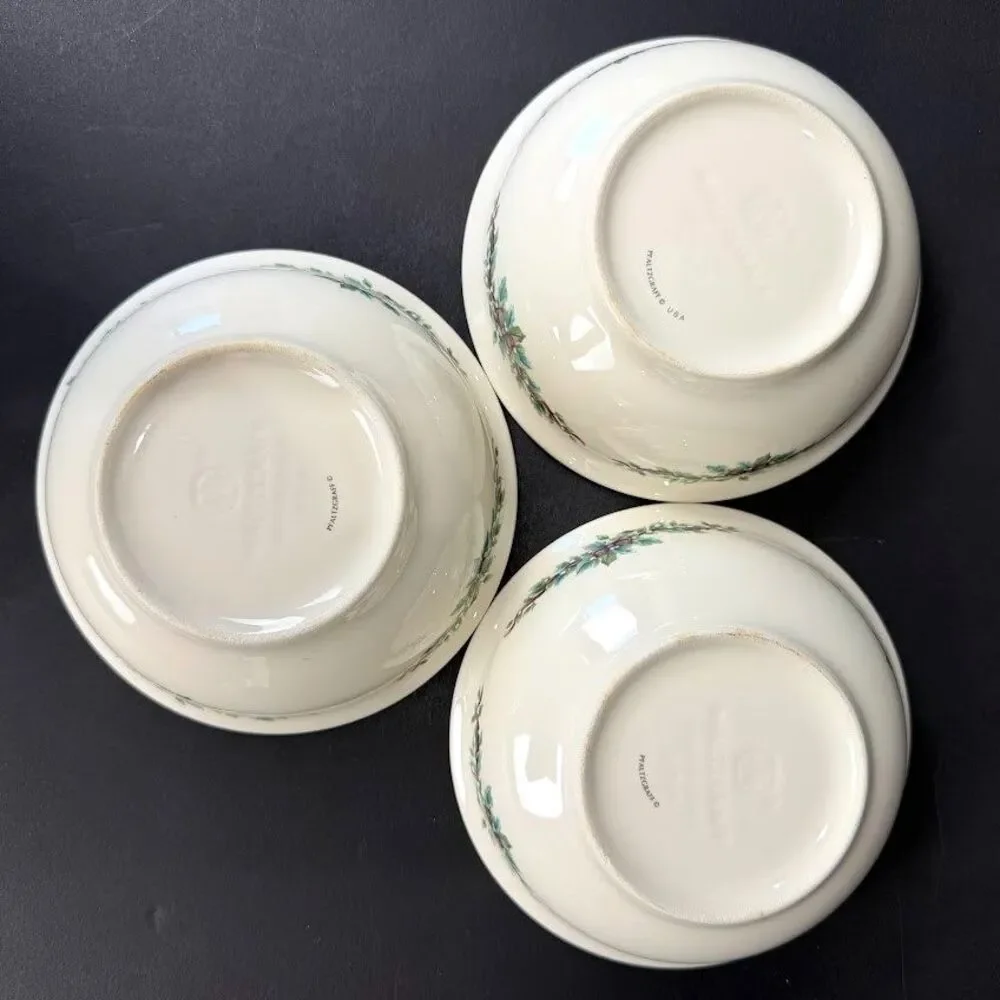 Set of 3 Vintage Pfaltzgraff Christmas Holly Joy Soup/Cereal Bowls